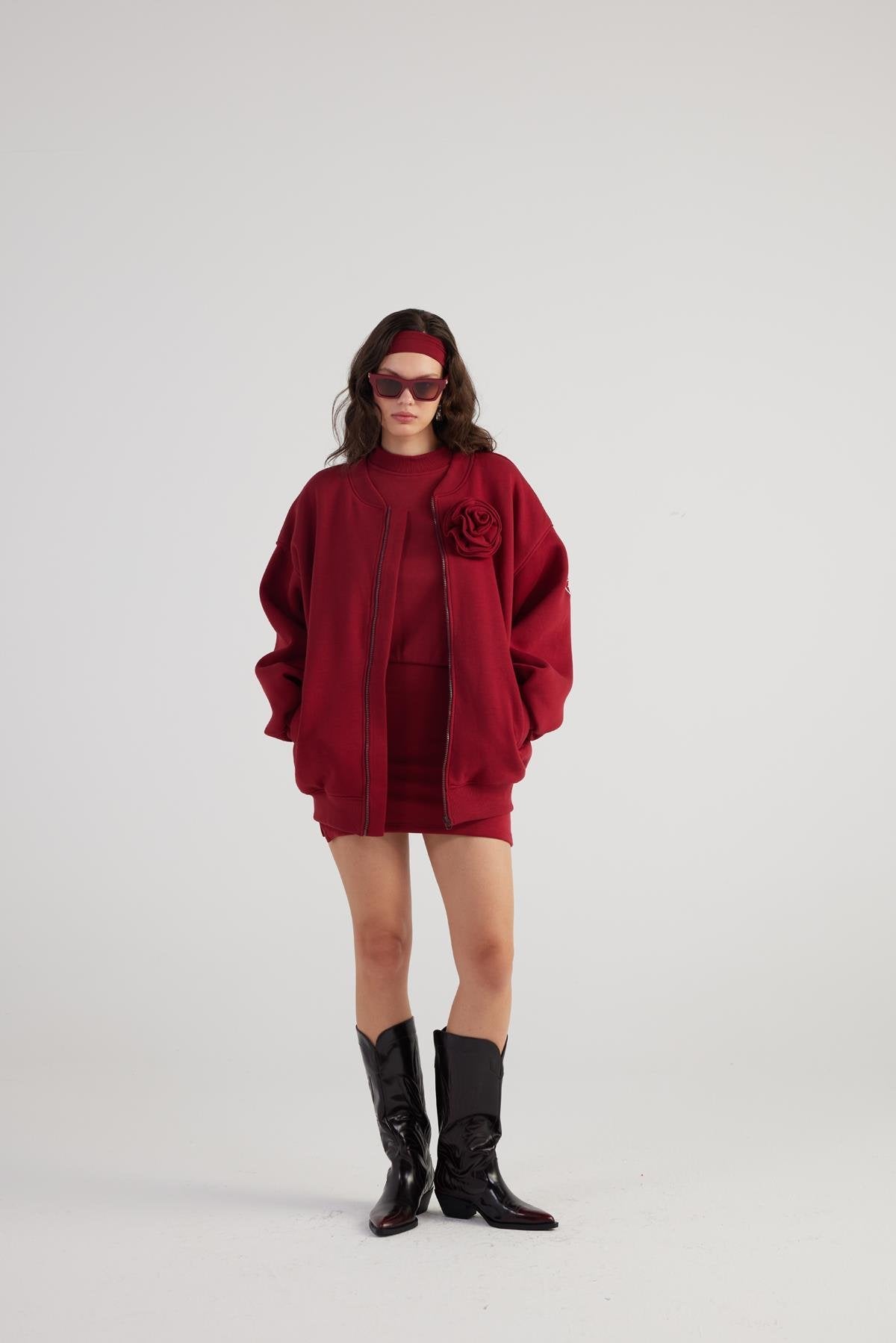 Alexa Burgundy Oversize Bomber Jacket