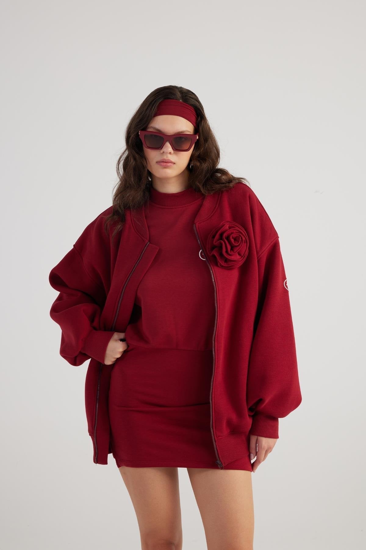 Alexa Burgundy Oversize Bomber Jacket