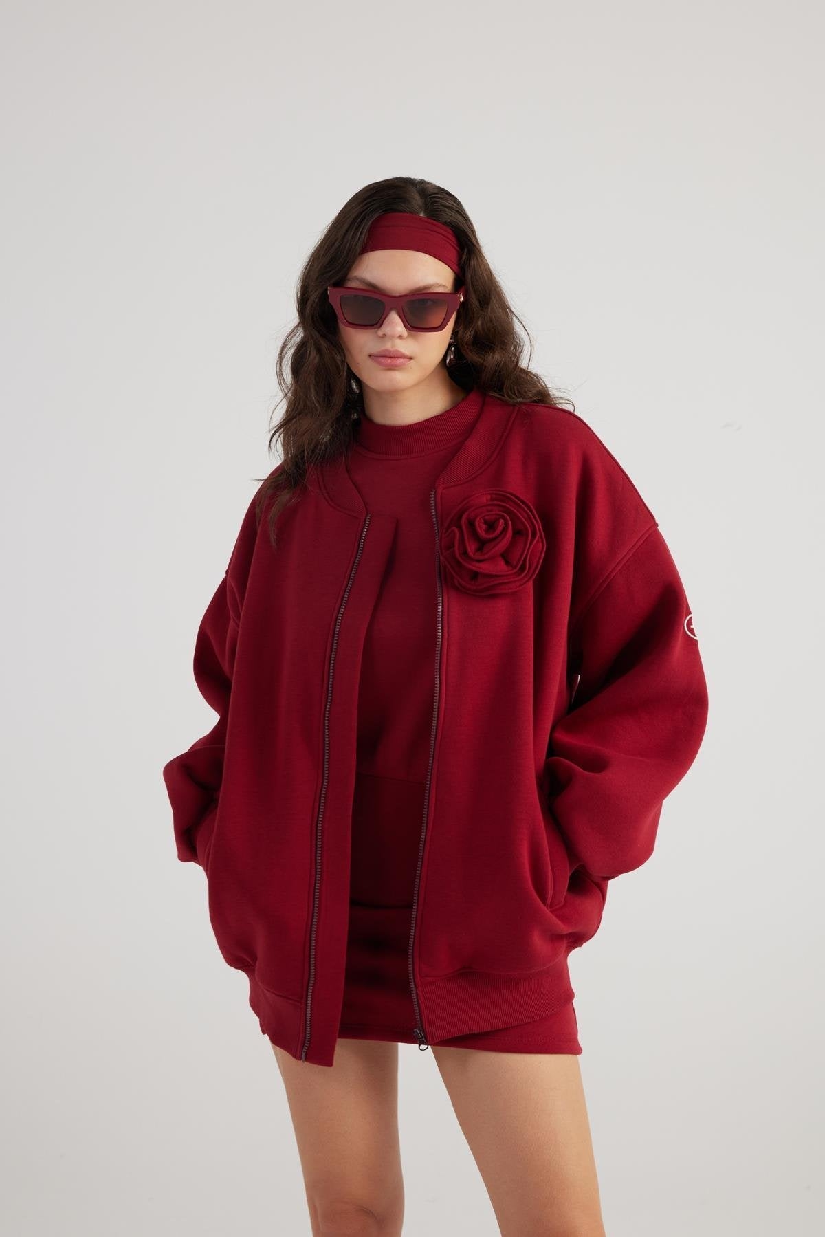 Alexa Burgundy Oversize Bomber Jacket