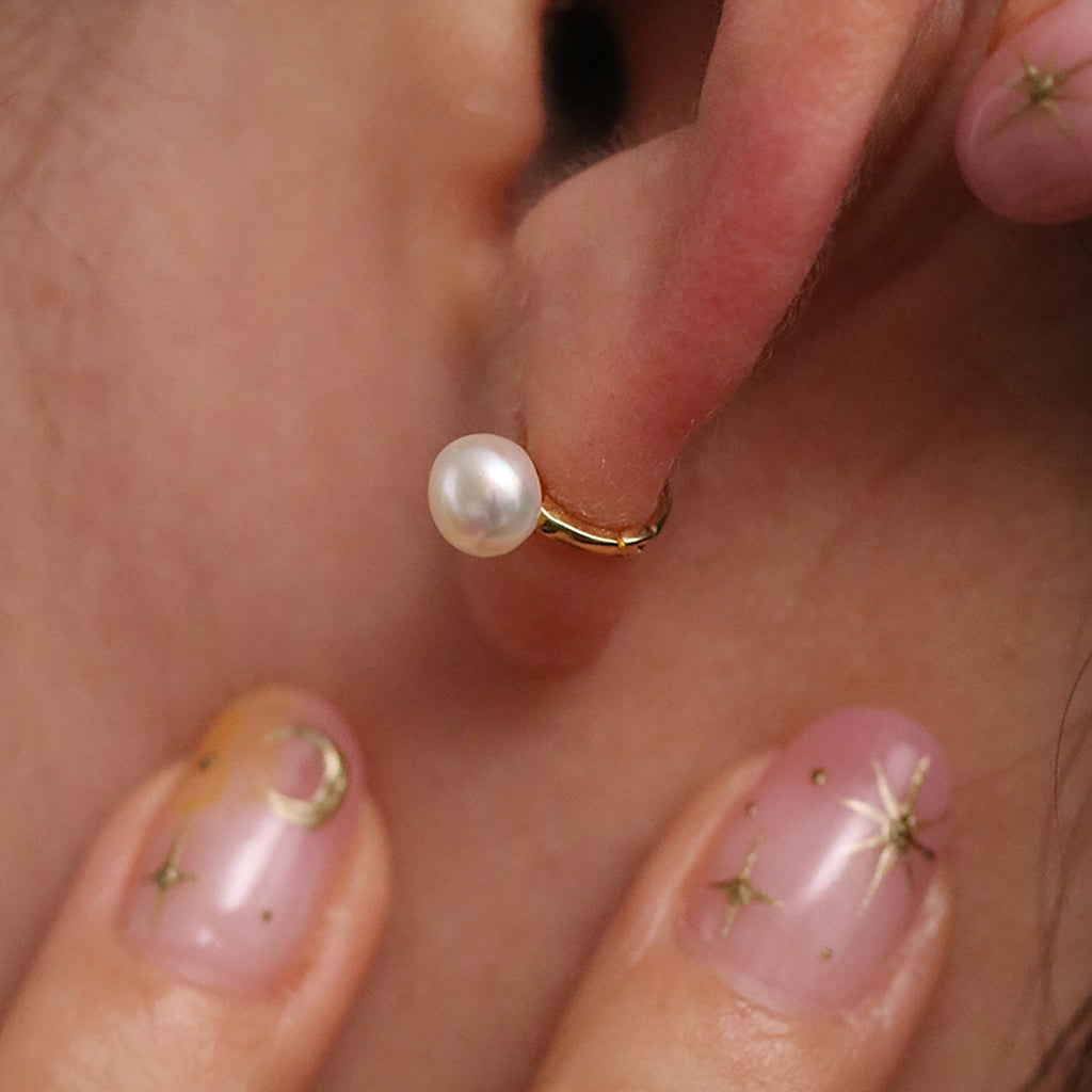 Freshwater Pearl Huggie Earrings | Elegant Natural Pearl Hoops