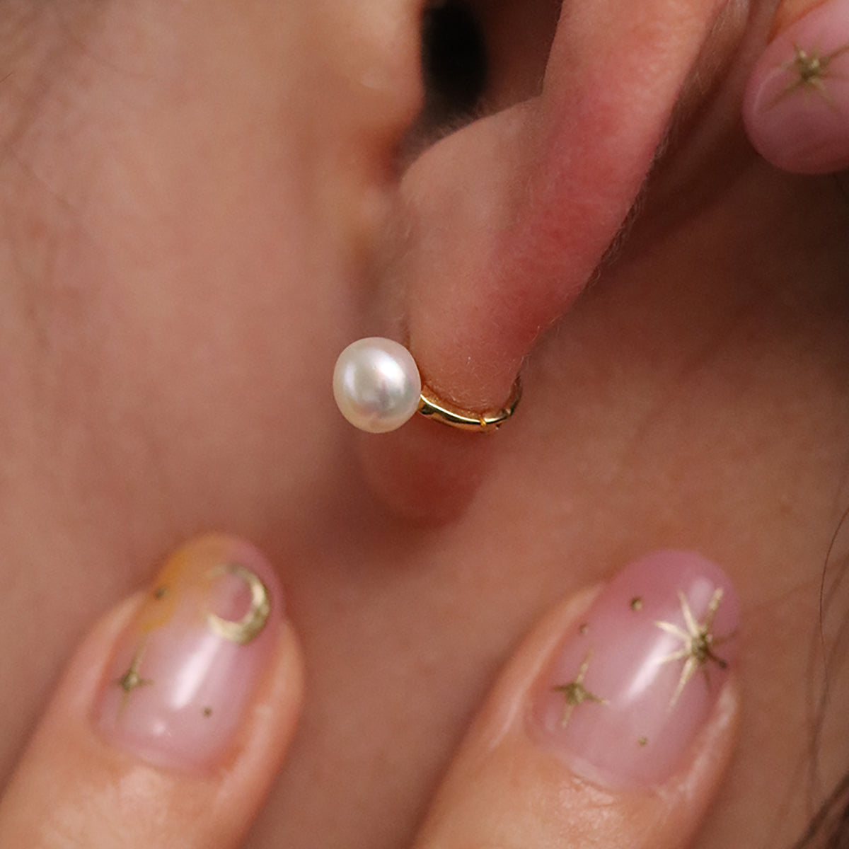 Freshwater Pearl Huggie Earrings | Elegant Natural Pearl Hoops