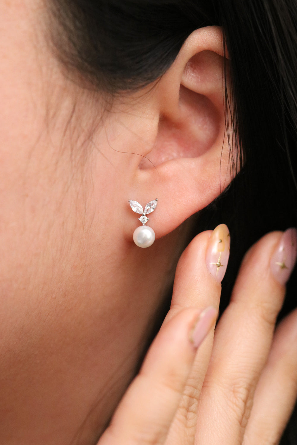 Cubic Leaf Pearl Drop Earrings | Elegant Crystal & Pearl Dangle Earrings