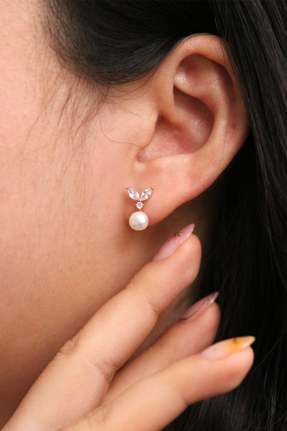 Cubic Leaf Pearl Drop Earrings | Elegant Crystal & Pearl Dangle Earrings