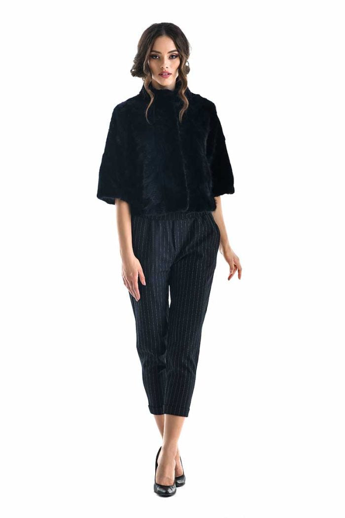 Women's Navy Blue Genuine Mink Fur Jacket | Luxury Short Fur Coat | S–XL