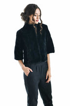Women's Navy Blue Genuine Mink Fur Jacket | Luxury Short Fur Coat | S–XL