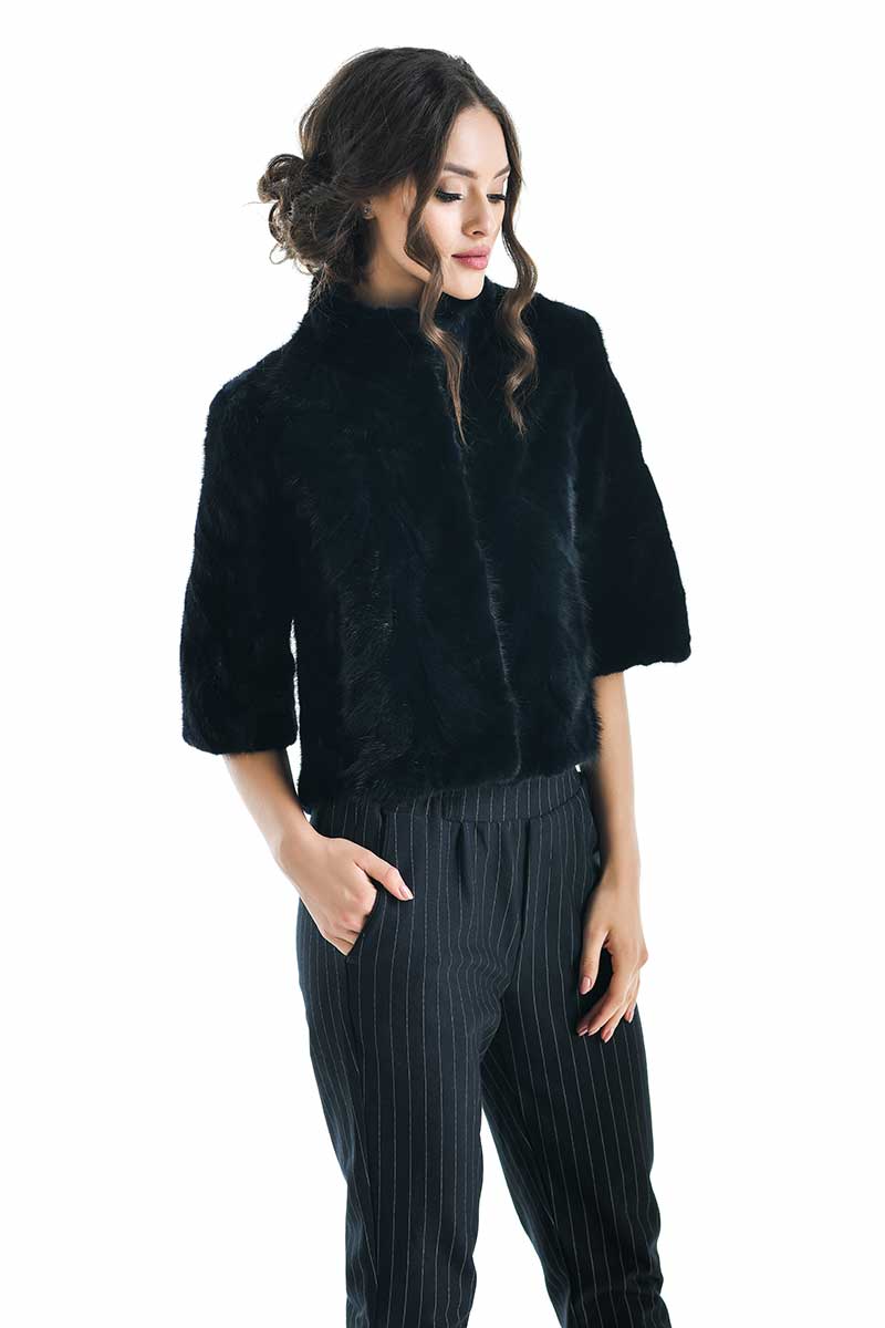Women's Navy Blue Genuine Mink Fur Jacket | Luxury Short Fur Coat | S–XL