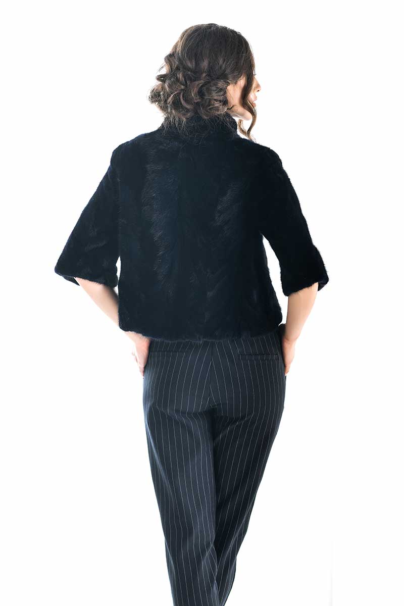 Women's Navy Blue Genuine Mink Fur Jacket | Luxury Short Fur Coat | S–XL