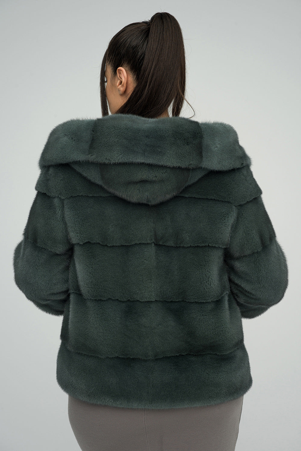 Women's Olive Genuine Hooded Mink Fur Coat | Luxury Winter Outerwear