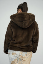 Women's Brown Fluffy Hooded Mink Fur Coat | Luxury Winter Outerwear