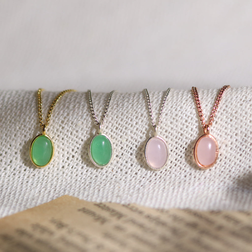 Gemstone Oval Pendant Necklace | Elegant Stone Drop Jewellery