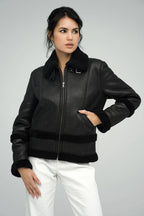 Black Merino Shearling Leather Jacket | Genuine Sheepskin Winter Coat