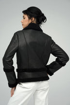 Black Merino Shearling Leather Jacket | Genuine Sheepskin Winter Coat