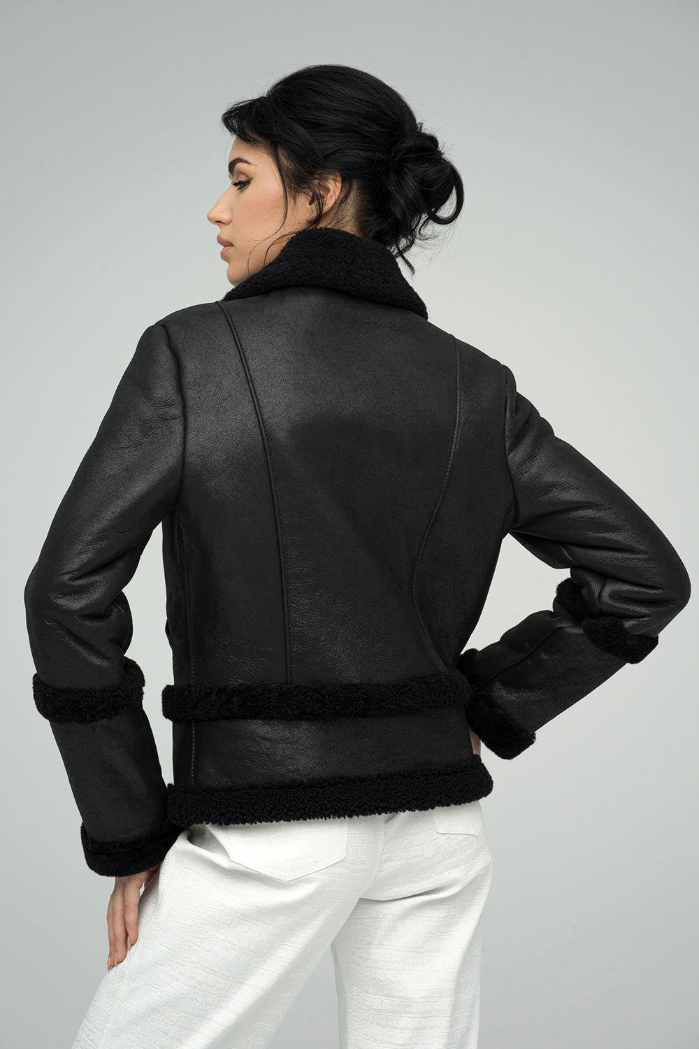 Black Merino Shearling Leather Jacket | Genuine Sheepskin Winter Coat