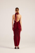 Marie Burgundy Backless Slit Maxi Dress | Elegant Evening Gown
